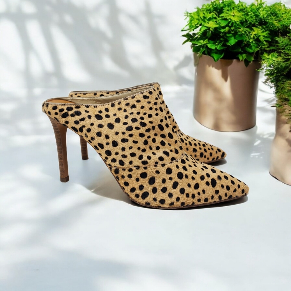 Dolce Vita Women's Cinda Mule Leopard Print Calf Hair Heels Size 8 1/2